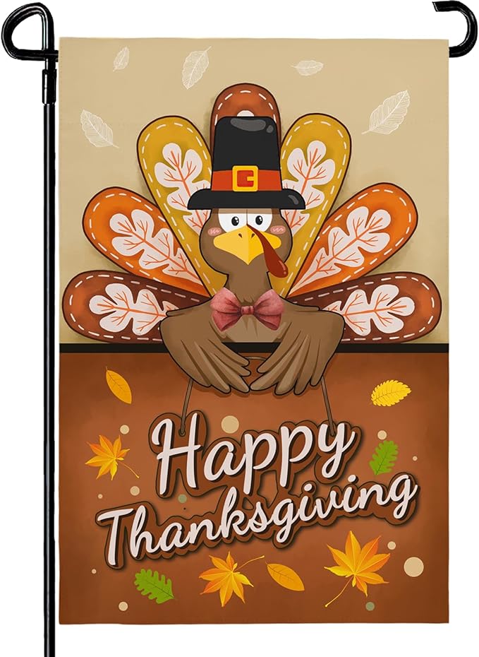 Happy Thanksgiving Garden Flag Turkey Thankful Fall Yard Flag Autumn Happy Harvest Garden Flags Double Sided Yard Decorations Holiday Outdoor Flag 12x18 Inch