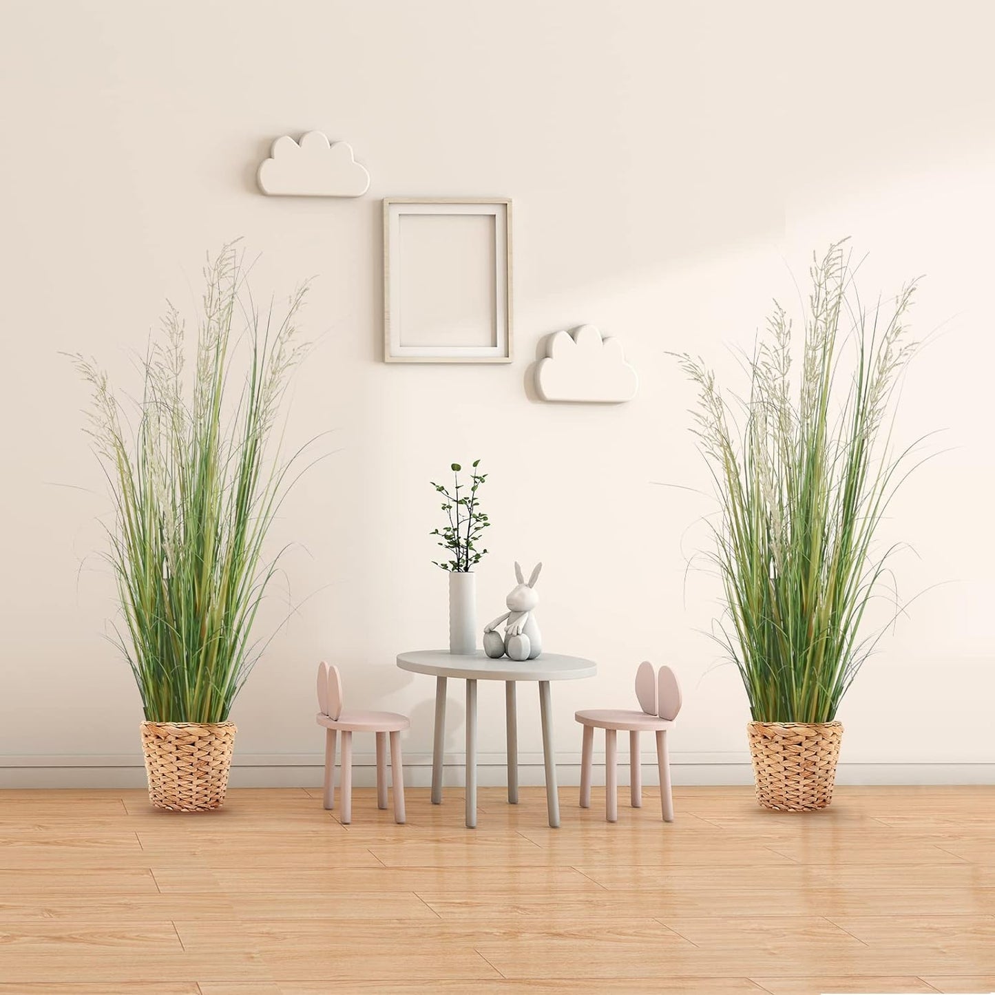 Artificial Plant, 47in Tall, 2pk Grass, Faux House Plant in Pot, Indoor Decorative Flowers & Plants, Housewarming Gift