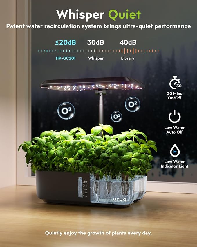 Hydroponics Growing System Indoor Garden 12 Pods Indoor Gardening System with LED Grow Light Height Adjustable Plants Germination Kit Quiet Smart Pump - Hydroponic Planter Fresh Harvest Black