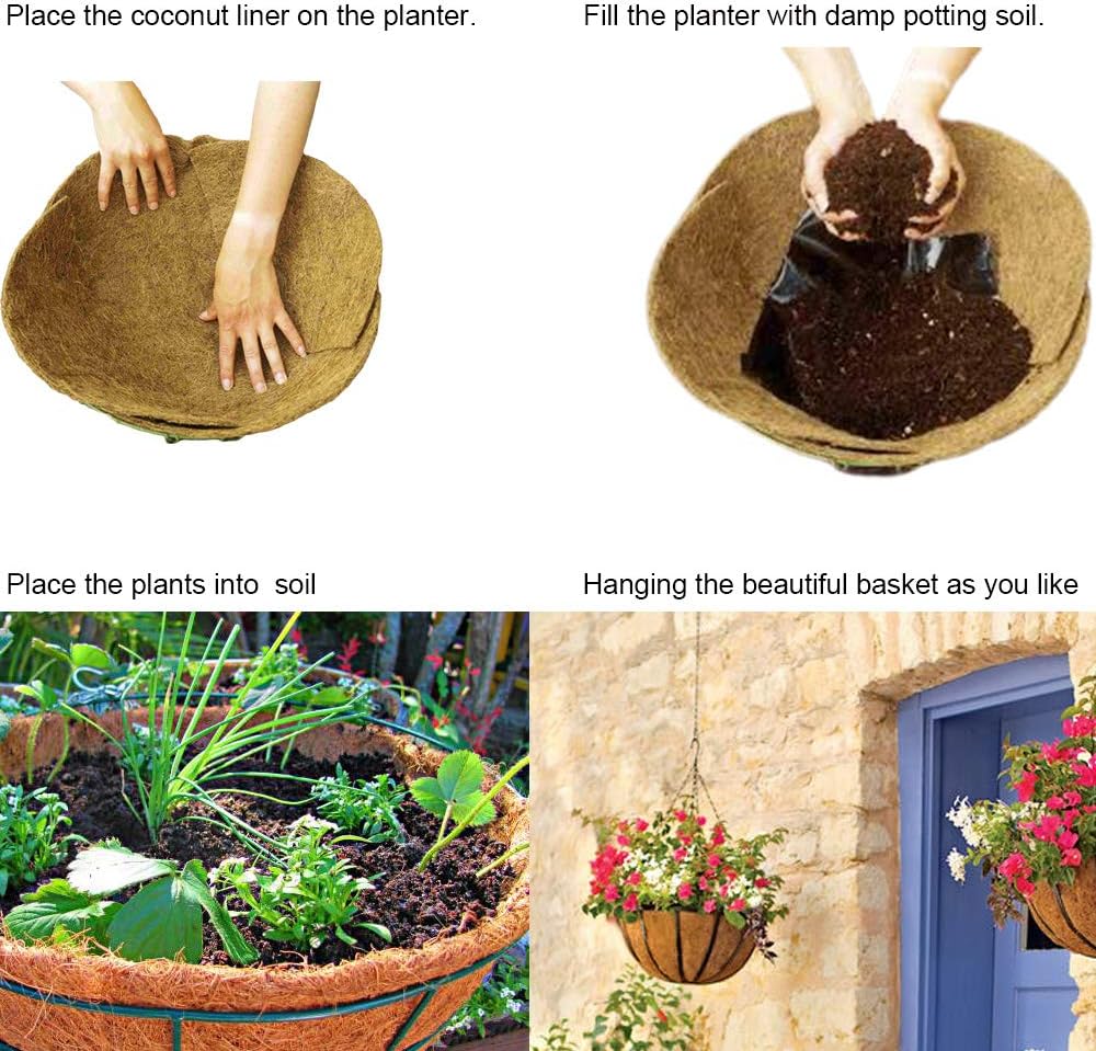 4 PCS 17" Coco Liners for Planters Round Basket Shaped Coconut Fiber Replacement Liners