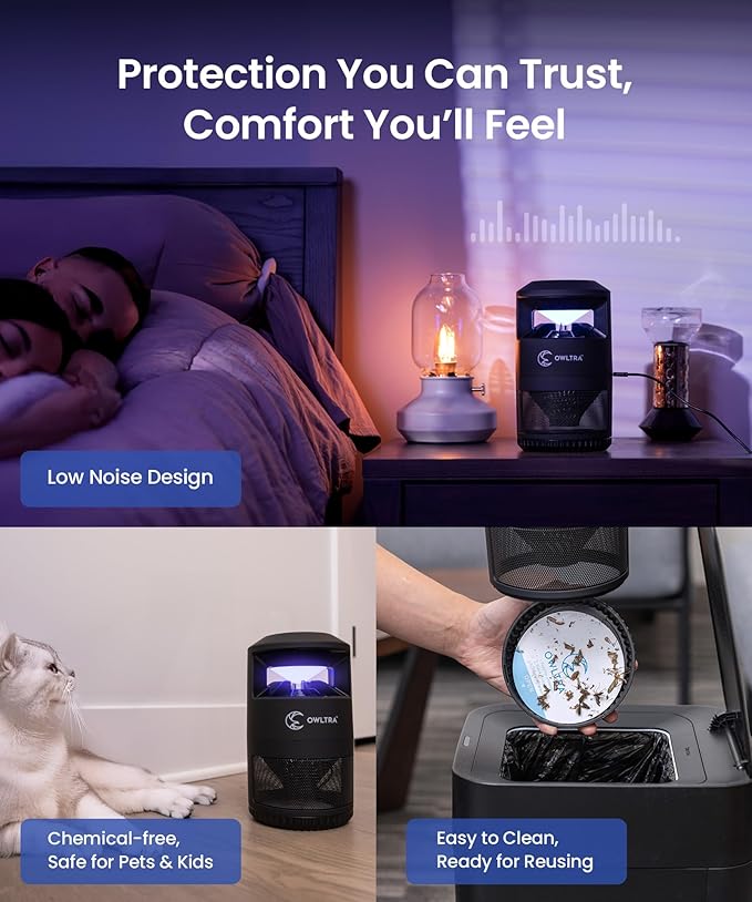 IMT-L60 Indoor Electric Insect Trap, Catcher & Killer Lamp for Fruit Flies, Mosquitos, Moths, Gnats, and More with UV Light Attraction and Fan Suction, Black