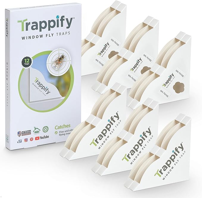 Trappify Fly Trap Indoor: Window Fly Traps for Home | Fruit Fly Traps for Indoors, Gnat Traps for House Indoor | Disposable Fly Trap with Sticky Adhesive Strips | Inside Bug Catchers (12 Pack)