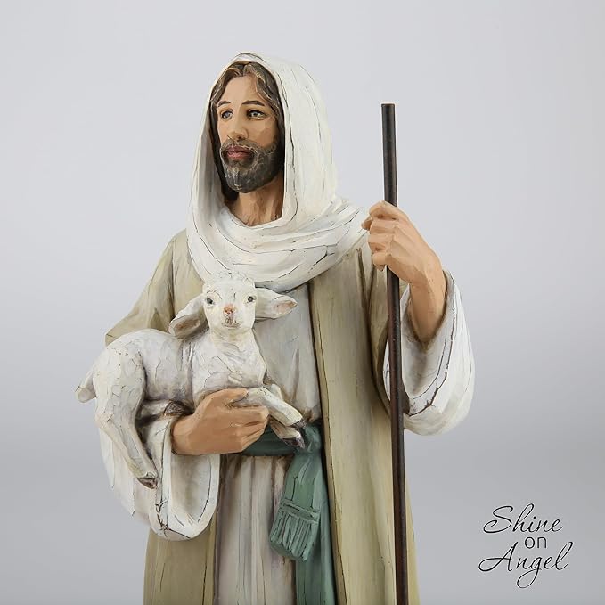 Good Shepherd Statue Jesus Holding Lamb 9.5inch Religious Modern Home Decor Figurine Indoor Tabletop Religious Gift