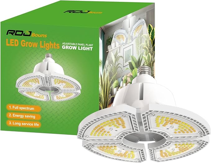 RDJ Bouns 80W Grow Light Bulb, E26 Base Foldable Sunlike Full Spectrum, 12791 Lumen High PPFD, UFO Grow Lights Waterproof, Ideal for Greenhouse, Grow Tent, Hydroponics, Indoor Garden