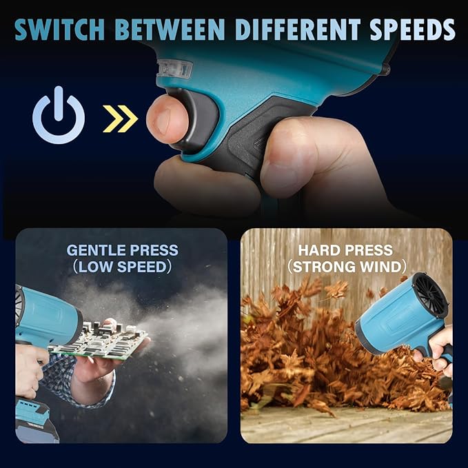 Cordless Leaf Blower Portable Dust Cleaner 21V Handheld Turbo Jet Blower 300000 RPM Compressed Air Duster for Patio Cleaning Lawn Care Drying Camping Blowing Leaves & Snow w/ 2 Batteries, Blue