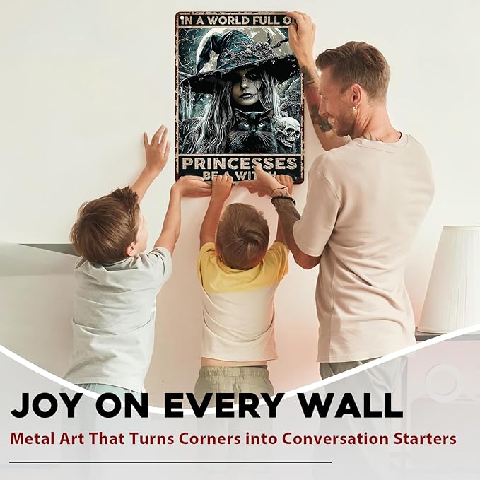 Goth Metal Tin Sign Vintage Halloween Wall Art Kitchen Witch Decoration Spooky Rustic Decor Tin Plaque Retro Iron Painting 12x16inch