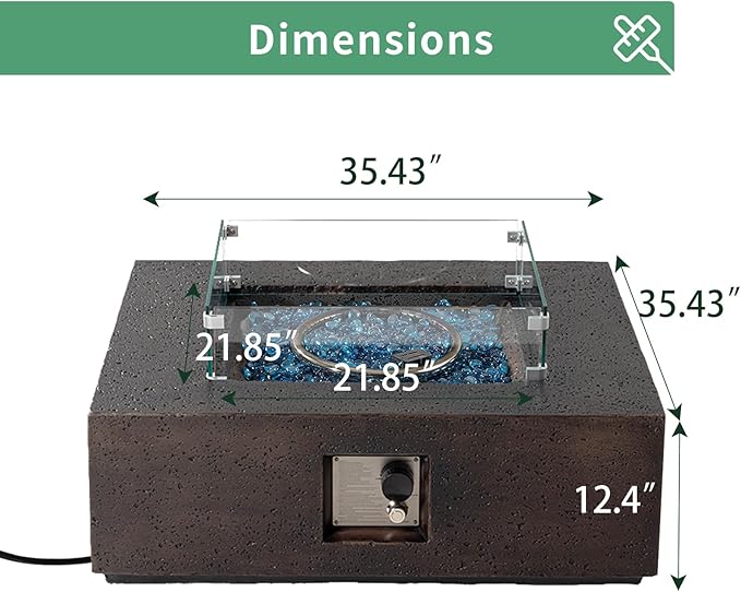 SUNBURY Outdoor Propane Burning Fire Pit, 35 inch Square Patio Fire Table 50,000 BTU Fire Pit for Outside with Waterproof Cover and Glass Stones, Rust-Red