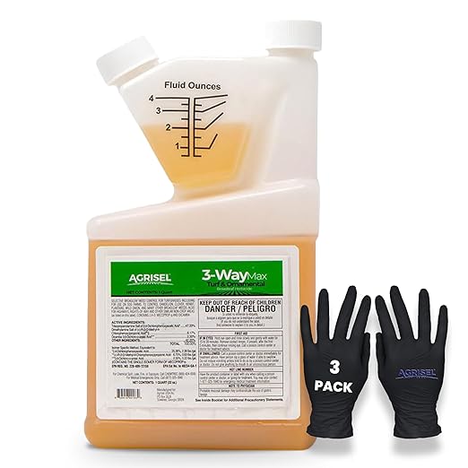 3 Way Max Weed Killer, Eliminate 50+ Weeds, Safe on Grass, Weed Spray, Pet Safe, Low Odor, Easy Mixing, Includes 3-Pack of Agrisel Protective Gloves, 32 Ounces