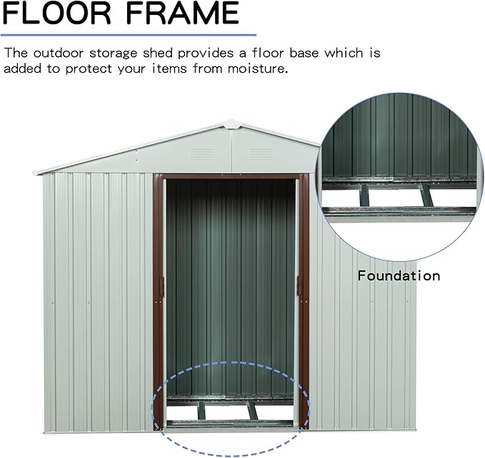 6x5 FT Outdoor Storage Shed, Metal Garden Shed with Frame Floor, Outside Tool Shed with Lockable Sliding Doors, Waterproof Storage Building with Sloped Roof for Backyard, Patio, Lawn, White