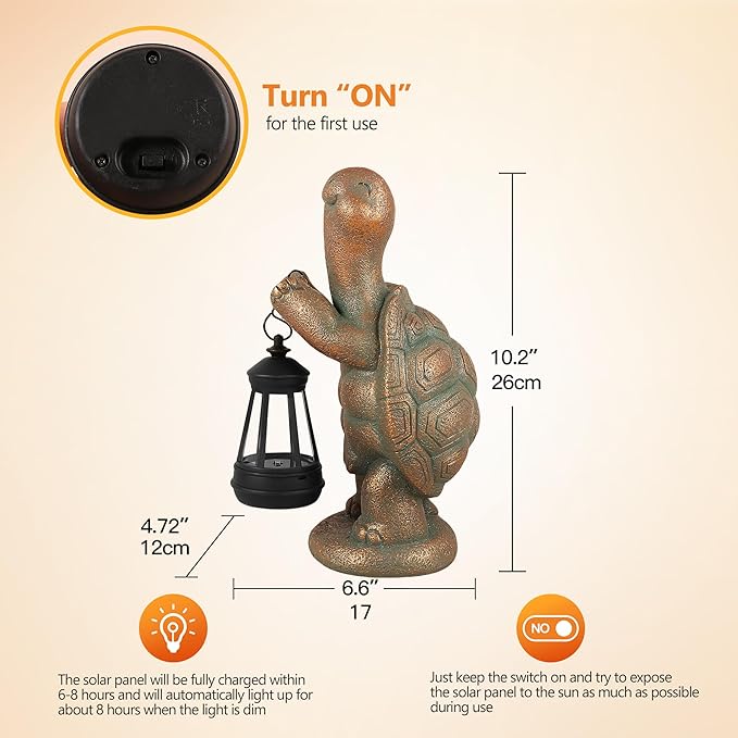 Turtle Solar Powered Outdoor Garden Statue, Resin Statue with Solar Light Lantern, Decorative Lawn, Yard Outdoor Turtle Decoration. Unique Home Decoration, Gifts for Women