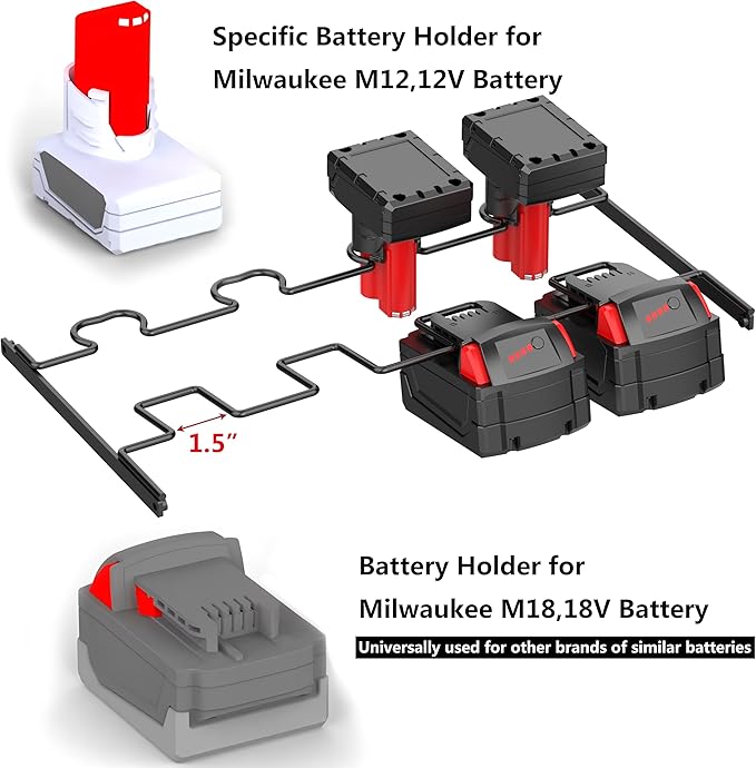 Wall Mount Drill Storage Rack with Charging Station Power Tool Organizer Drill Holder Drill Bit Organizer for Garage Workshop Holds 4 Drills with 8 Outlet Power Strip Christmas Gift(Red)