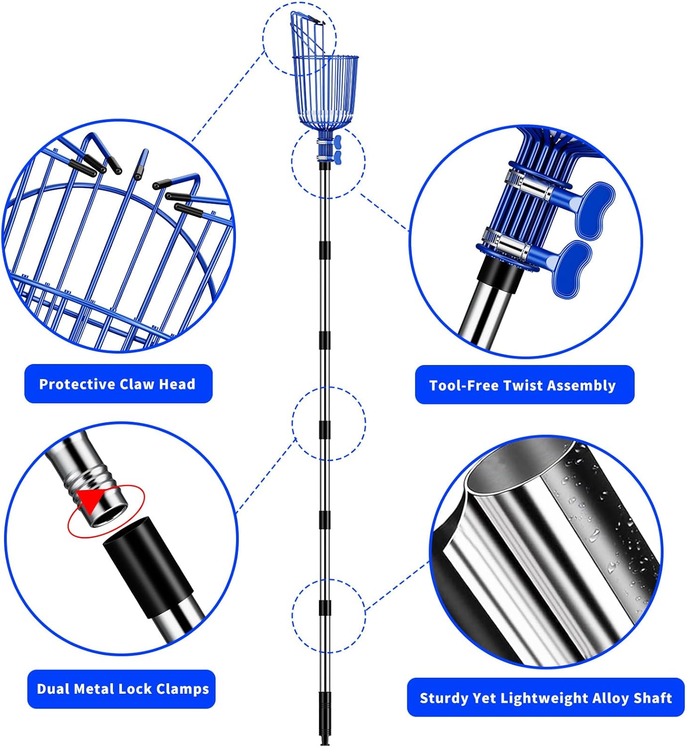 Fruit Picker Pole with Basket Segmented Fruit Picker Pole Tool for Apple Avocado Cherry Lemon Mango Orange Peach Picking(40-130")