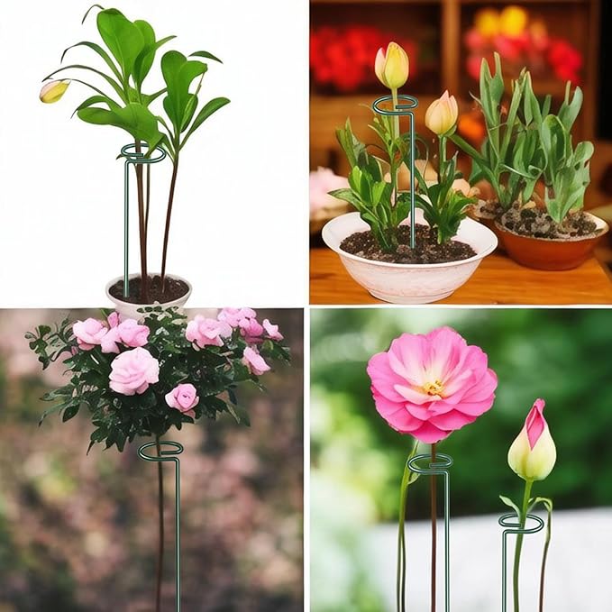 4.5mm Adjustable Length Plant Stake, Assembled (12 or 24 inch) Outdoor and Indoor Plant Support Poles for Flowers Marigolds Tomatoes Lilies Peonies Roses Daffodils Flower Clips (12 Sets, 36 Pcs)