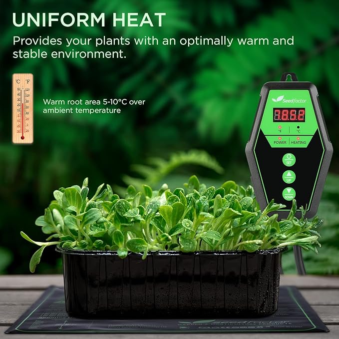 Seedfactor 20" x 20" MET Certified Seedling Heat Mat and Digital Thermostat Combo Set