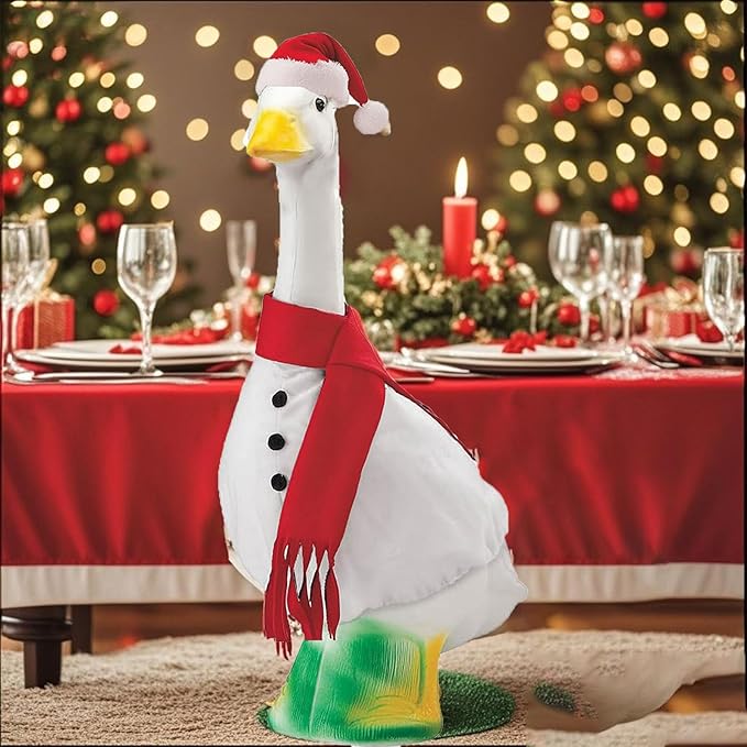 23 Inch Porch Goose Outfit, Seasonal Holiday Decor for Lawn Statues, Halloween Thanksgiving Christmas Goose Clothes Outdoor Costume for Plastic Garden Geese (Christmas Goose, One Size)