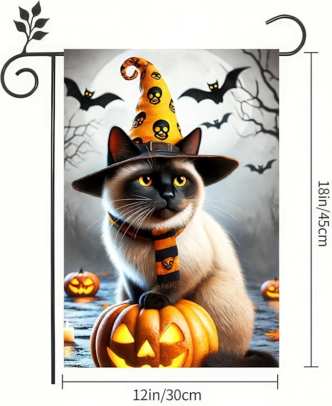 Halloween Garden Flag 12x18 Double Sided Witch Cat Garden Flag Welcome Halloween Bats Full Moon Pumpkin Flag for Outside Decor Holiday Outdoor DecorationsYard Home Banner