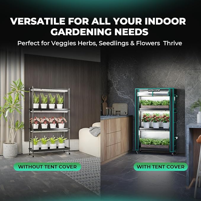 MARS HYDRO 2025 Plant Stand with Grow Lights,4-Tier Plant Shelf with 6 Full Spectrum LED Lamps (150W, 3ft) & Grow Tent | for Vegetables, Seedlings, Plant Growth | 5000K, 37×14×59''