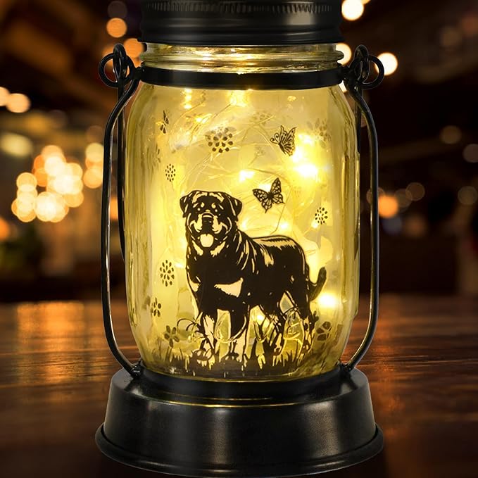 Rottweiler Gifts for Women/Men Rottweiler Solar Lanterns Dog Mom Birthday Dog Lovers Lantern Pet Loss Pet Memorial Lights, Solar Garden Decoration Outside for Yard, Patio,Backyard,Porch