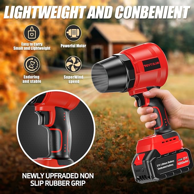 Leaf Blower Cordless with 2x4.0Ah Batteries,600000RPM Turbo Jet Blower, Electric Small Blower with Extended Nozzle,Lightweight Handheld Leaf Blower for Lawn Patio Care, Blowing Leaves, Snow,Dust