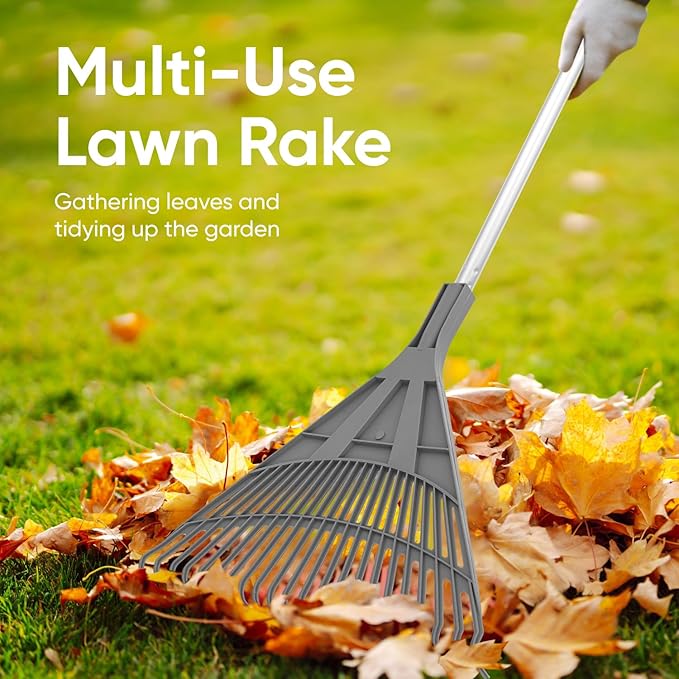 Superio Adult Rake with 3-Part Aluminum Handle, Durable Plastic Head to Sweep Leaves in Lawn and Tidying Up The Garden, 61"