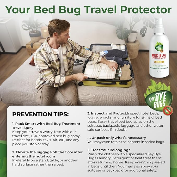 Bed Bug Spray Travel Size- Non-Toxic and Kills on Contact. Stain & Odor Free Bed Bug Spray. New Formula for Getting Rid of Bed Bugs Permanently (2 oz) TSA Approved Size-Travel Must Haves