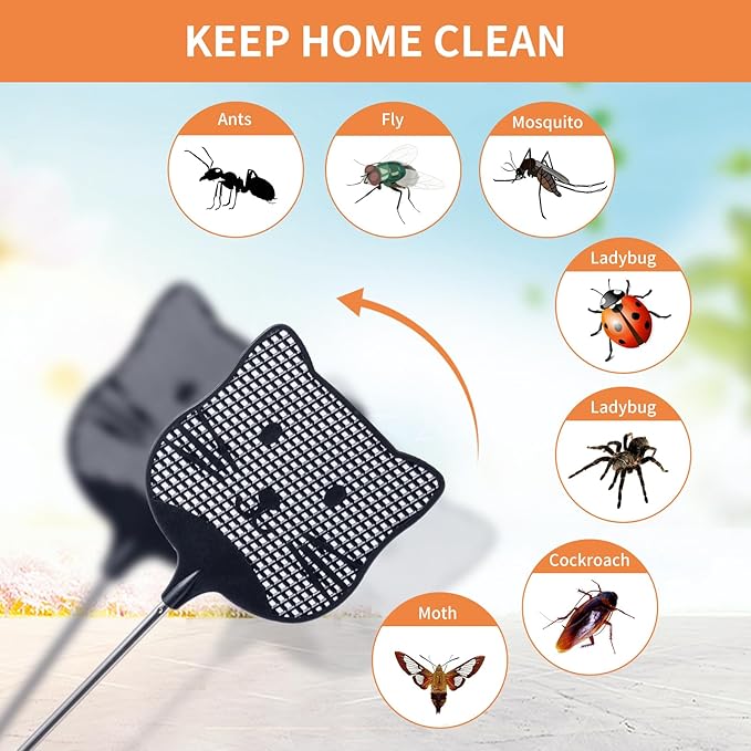 2 Pack Extendable Fly Swatter, 25 inch Long Handle Flyswatters, Plastic Heavy Duty Fly Swatters Manual for Indoors Patio Garden and Outdoors Black