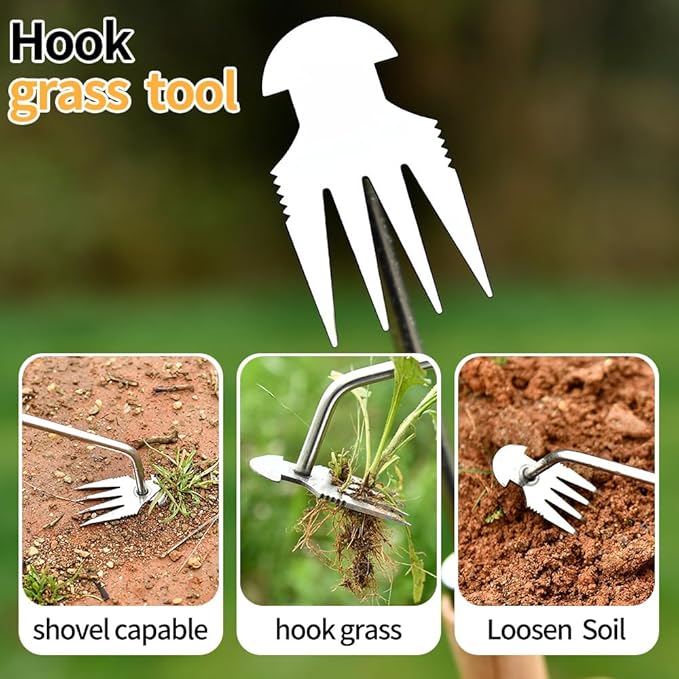 2025 Weed Puller Tool, 3 Pack New Garden Stainless Steel Weeder Tool Hand Weeder Tool,Multi-Purpose Weed Remover Tool Weeding Tools for Gardening(Rubber Handle)