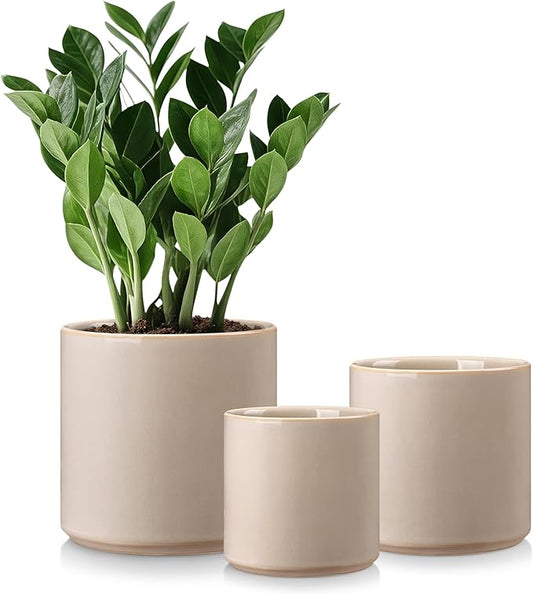 vancasso Ceramic Plant Pots, 4.25+5.25+6.25 Inch Planter Pot with Drainage Hole, Flower Pots for Indoor Outdoor Plants, Set of 3, Grey