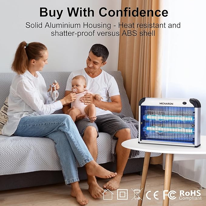 Upgraded 3800V Mosquito Zapper, High-Voltage Electric Bug Zapper Indoor Mosquito Killer Lamp Fly Moth Gnat Traps W/ 2 Replacement Bulbs