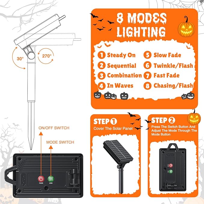 2025 Upgraded 12 Pack Halloween Solar Eyeball Lights Outdoor Decorations: 8 Modes Multicolor Waterproof Halloween Pathway Lights, Orange Purple Green Colorful LED Scary Light for Garden, Yard Decor