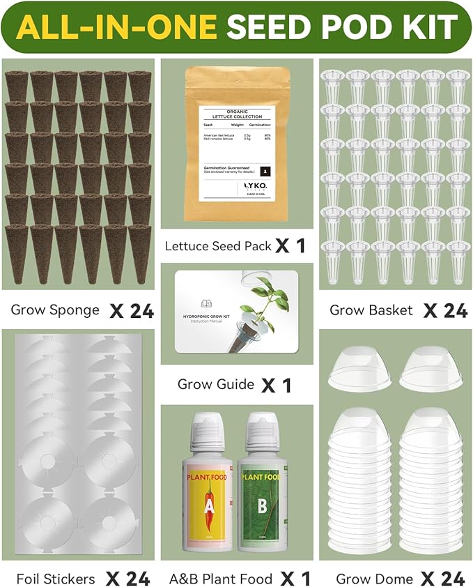 Red Romaine Lettuce Seed Pod Kits for AeroGarden, Ahopegarden, iDOO Hydroponics Growing System Indoor Herb Garden, 400+ Seeds, Including American Fast Lettuce, Red Romaine Lettuce(24-Pods)