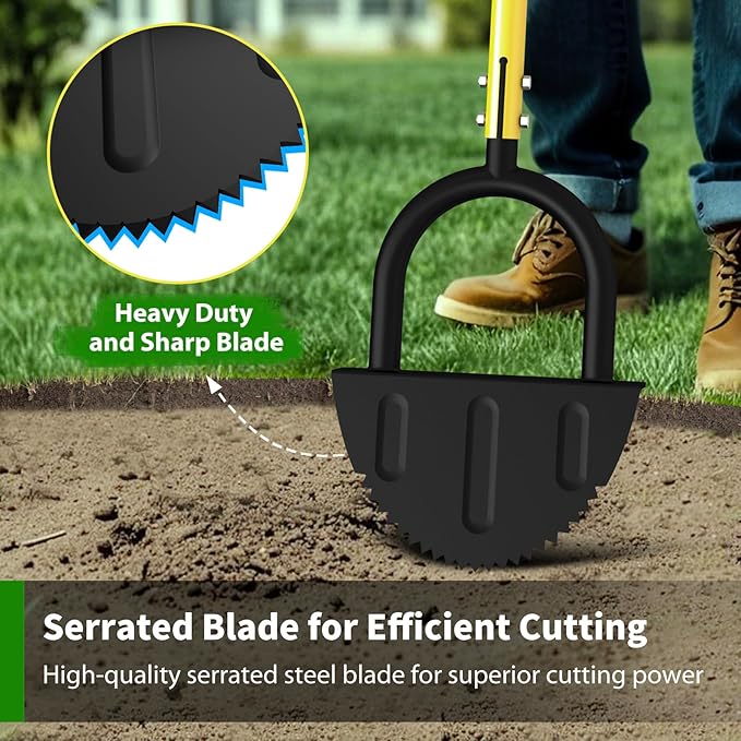 Lawn Edger Tool, Half Moon Tooth Edger with T-Grip Handle, 40-Inch Long Handled Sidewalk Grass Edger for Precise Lawn Edging and Land scaping