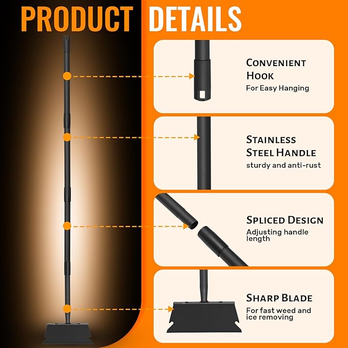 Garden Flat Shovel Scraper, Multifunctional Garden Cleaning Shovel with 59 Inch Long Handle, Heavy Duty Outdoor Floor Scraper for Weed Cleaning,Trenching,Edging and Removing Snow,Ice,Weeds,Dirty,Moss