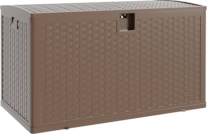 120Gallon Brown Resin Deck Box, Outdoor Storage Box Waterproof Lockable, Patio Deck Box For Package Delivery, Outside Storage Box Container for Furniture Cushions, Garden Tools, Pool Accessories