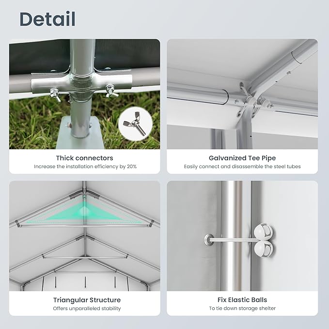 PHI VILLA 10'X15'*8.7' Outdoor Portable Storage Shelter Shed Garage with 2 Roll up Zipper Doors & Vents Carport for Motorcycle Waterproof and UV Resistant Anti-Snow Portable Garage Kit Tent, Gray