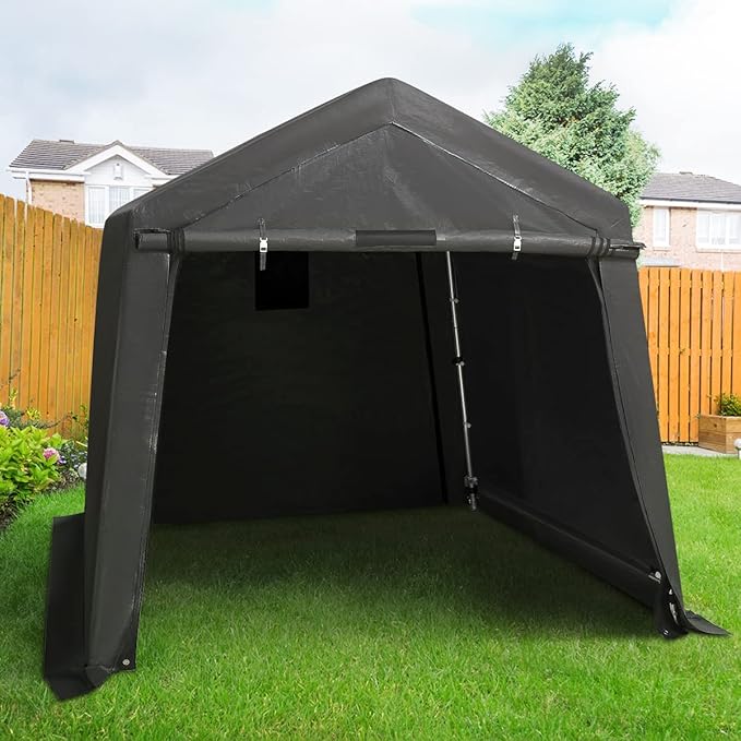 ADVANCE OUTDOOR 6X6 ft Storage Tent Outdoor Portable Shelter Shed with 2 Rolled up Zipper Doors & Vents Carport for Motorcycle Waterproof and UV Resistant Portable Garage Kit Tent, Gray