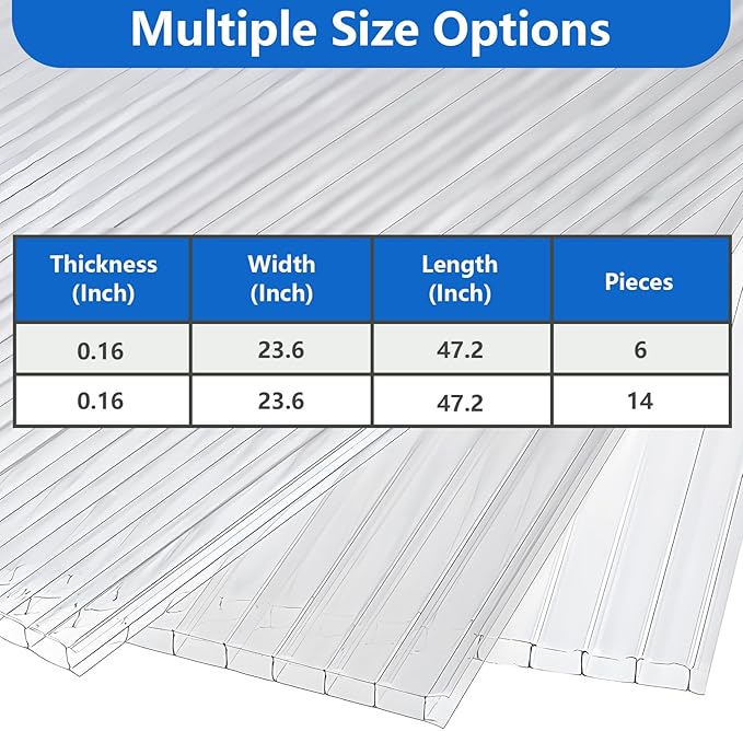 DGSL 14 Pcs Polycarbonate Greenhouse Panels, 4' x 2' x 0.16'' Twin-Wall Panels, Polycarbonate Sheet for All Weather Outdoor Garden and Greenhouse Covering (Grey)
