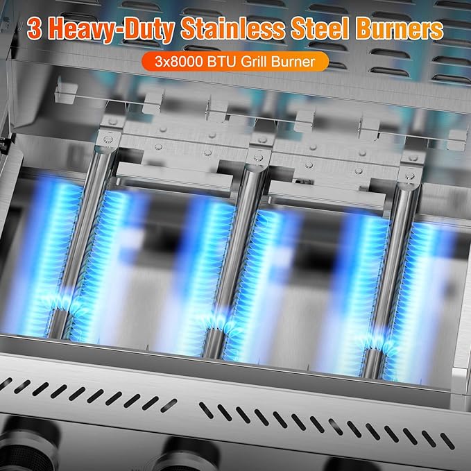 G31 Grill,3-Burner Gas Grill with Folding Shelf,Stainless Steel 24,000 BTU Propane Gas Grill,Outdoor BBQ Grill for Barbecue,Patio,Camping