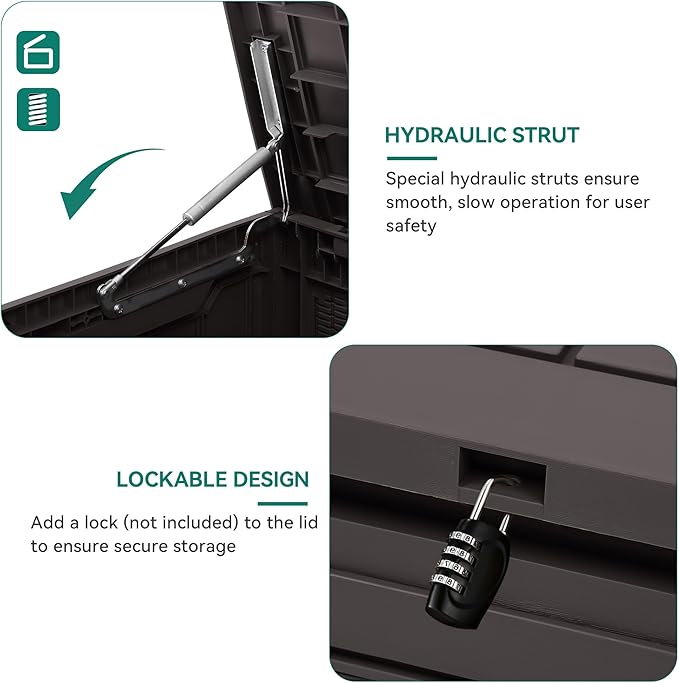 YITAHOME 80 Gallon Outdoor Storage Box, Large Water Resistant Resin Deck Box, Indoor Outdoor Lockable Rattan Storage Container for Patio, Garden, Cushions, Tools, Equipment (Dark Brown)