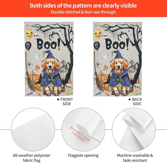 Golden Retriever Dog Halloween Boo Pumpkin Garden Flag Welcome Party Outdoor Outside Decorations Picks Home House Garden Yard Decor 12x18 Inch