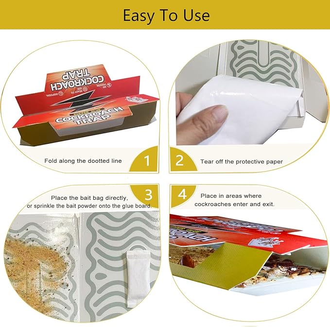 Natural Food Baited Roach Sticky Glue Traps – Extra Strong Adhesive for Cockroaches and Other Insects, Effective Indoors & Outdoors