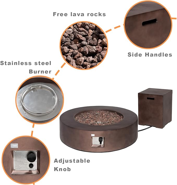 COSIEST 2-Piece Outdoor Propane Firepit Table Set w Tank Table, CSA Certified, 42 inch Dark Fire Table (50,000 BTU) w 16 inches Tank Cover Side Table 20lb for Garden,Pool,Backyard