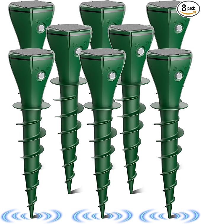 Mole Repeller for Lawns，Solar Powered Vole Repellent Ultrasonic Pest Control Stake, Waterproof Sonic Pulse Deterrent for Gopher Vole Snake in Lawn, Garden & Yard