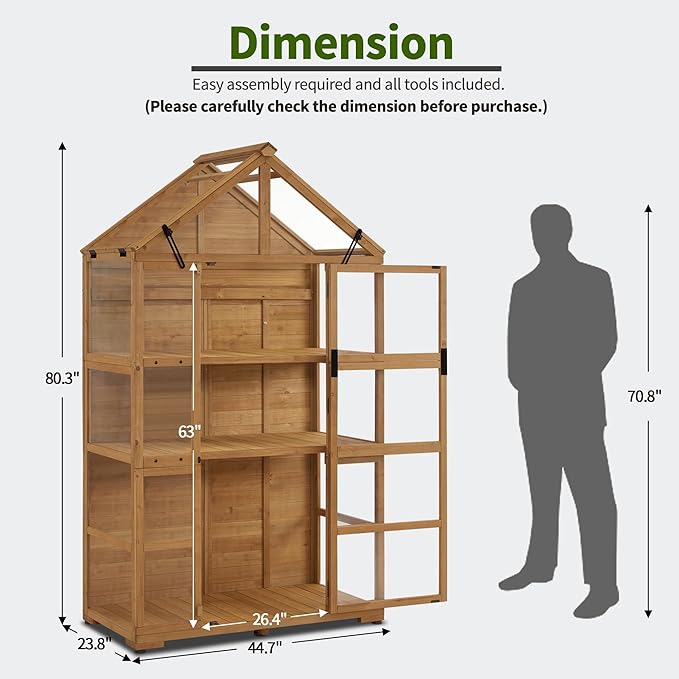 MCombo Wooden Greenhouse Outdoor with Openable Roof Vent and Adjustable Shelves, 0826 (Natural)
