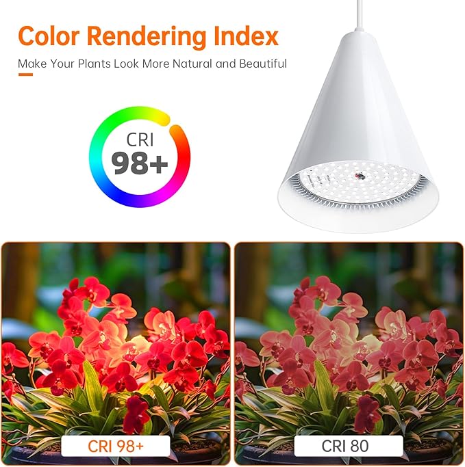 Hanging Grow Light, 25W Full Spectrum Plant Lights for Indoor Plants, 16.4FT Power Cord, 5000K with Timer Function