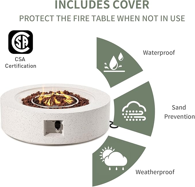 COSIEST 2-Piece Outdoor Propane Firepit Table Set w Tank Table, CSA Certified, 40.5-inch Fire Table (50,000 BTU) w 16 inches Tank Cover Side Table 20lb for Garden,Pool,Backyard
