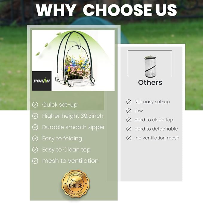 Pop up Greenhouse Tent Cover Tunnel Plant House,Large Gardening Flower Sunshine Room with Mesh Windows,Backyard PE Cover for Cold Frost Protector with Stakes and Rope Guys (Mini Size 29″)