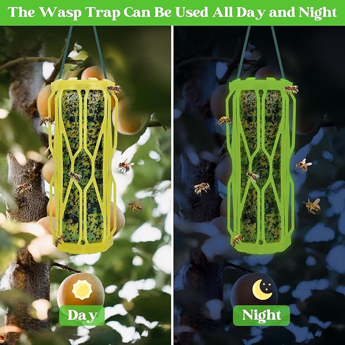 Wasp Traps Outdoor Hanging with Fluorescent, Carpenter Bee Traps for Outside, Fly Traps Outdoor/Indoor, Wasp Fly Catcher Killer Hunter for Hornet, Gnat, Mosquito, Flying Insect, 2 Pack