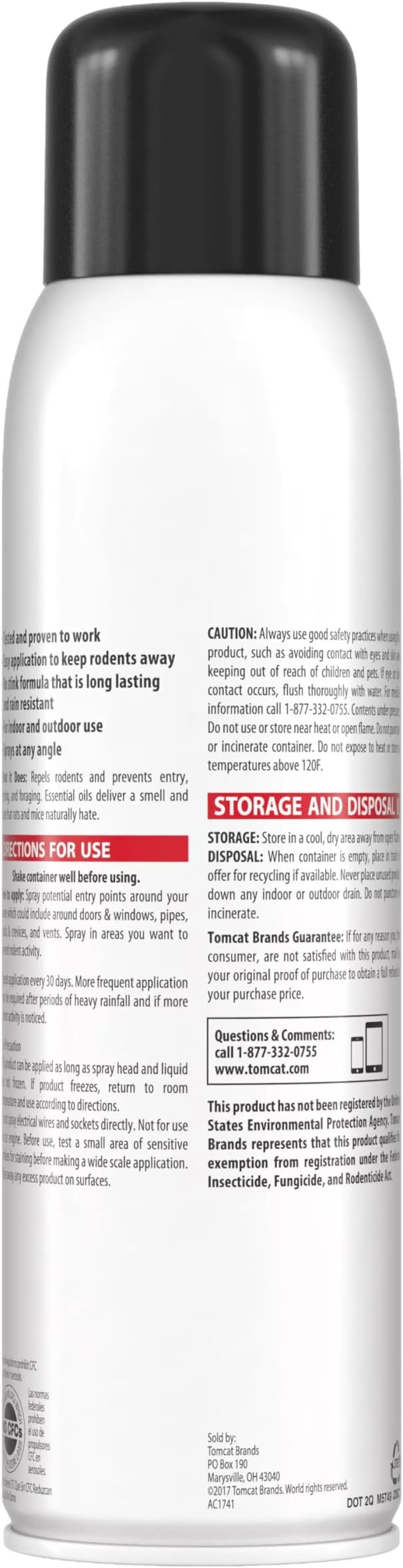 Tomcat Rodent Repellent for Indoor and Outdoor Mouse and Rat Prevention, Continuous Spray, 14 oz.