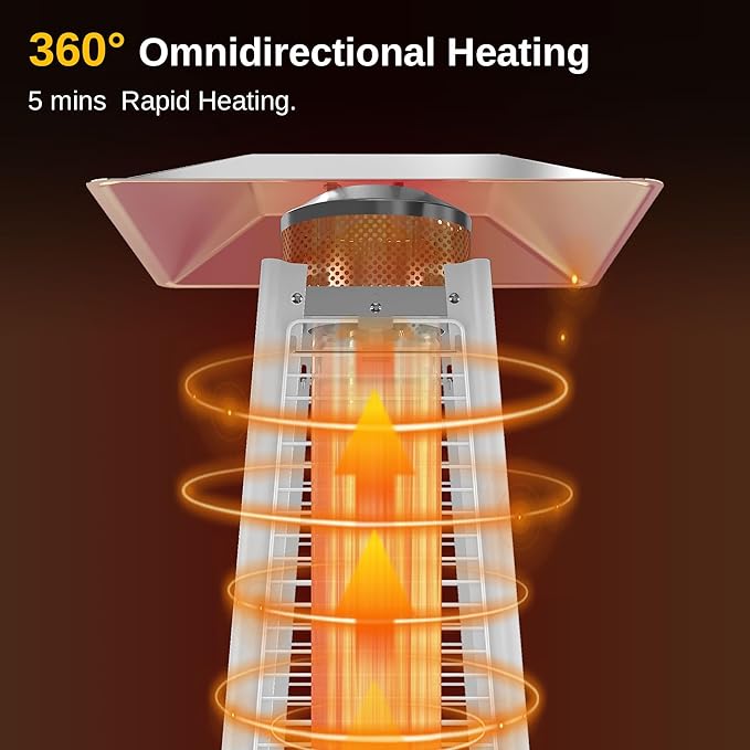 EAST OAK Pyramid Patio Heater, 48,000 BTU Outdoor Patio Heater, Quartz Glass Tube Propane Heater, Triple Protection System, With Wheels, Outdoor Heater for Commercial & Residential, White